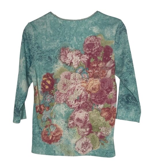 Vintage Y2K 2003 Ribbed Floral Stretch Top Sz MED Christopher & Banks - Picture 2 of 7